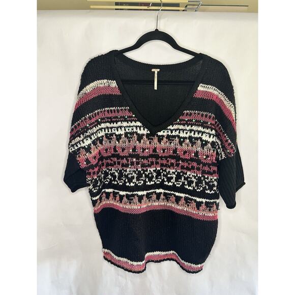 Free People Sweaters - Free People Anthropologie V-Neck Sequin Tunic Sweater Black Short Sleeve Medium
